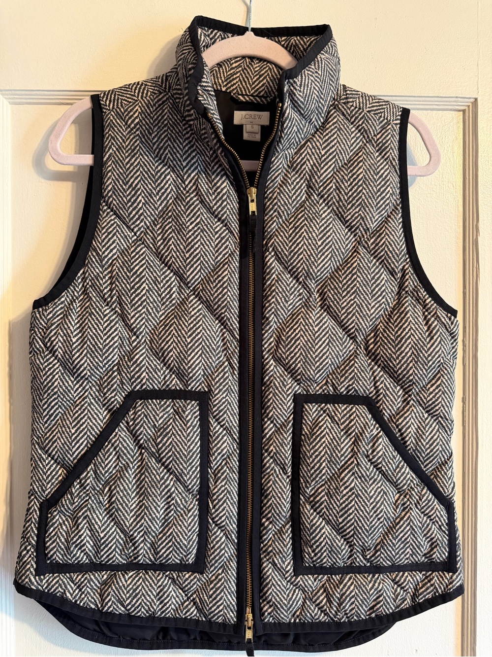 J. Crew Women's Quilted Herringbone Vest in Black & White